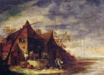 Žena před chalupou